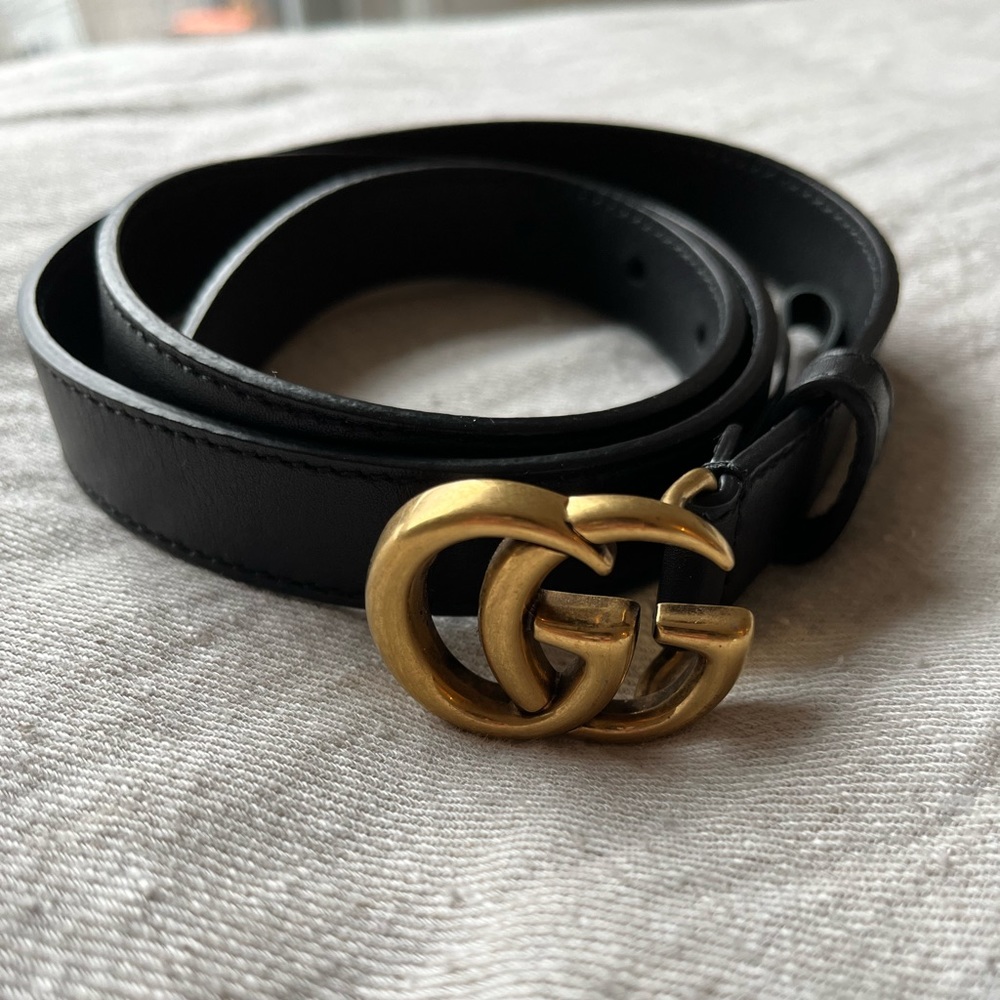 Gucci black thin leather belt - Size 75